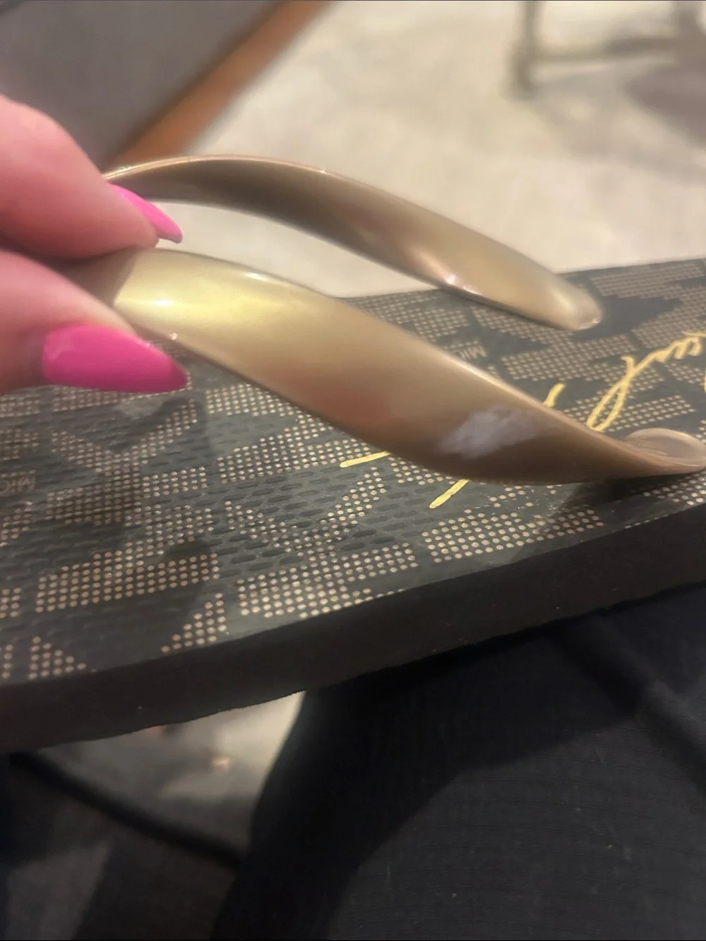 Michael Kors Black Footbed Flip Flops with Metallic Gold Straps